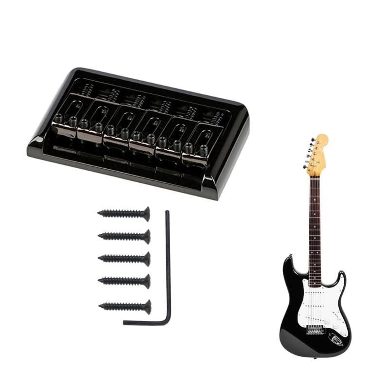6 String Hard Tail Fixed Guitar Bridge with Screws & Wrench Top Load Tailpiece for Precisions Electric Instrument