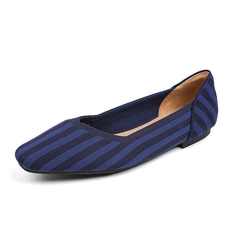 Square Head Shallow Mouth Knitted Flat Shoes Soft Sole Flying Woven Egg Roll Shoes Large Size Work Single Shoes Women