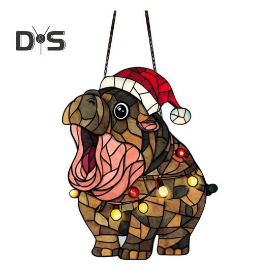 

Moo Deng Sun Catcher окрашенный акриловый оконный подвесной орнамент Санта-Клауса Бегемот украшение для спальни балкона патио 15cm