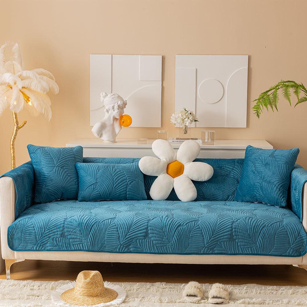 Autumn/Winter Super Soft Plush Banana Leaf Sofa Cushion: Modern Minimalist Solid Color Double Seat Cushion