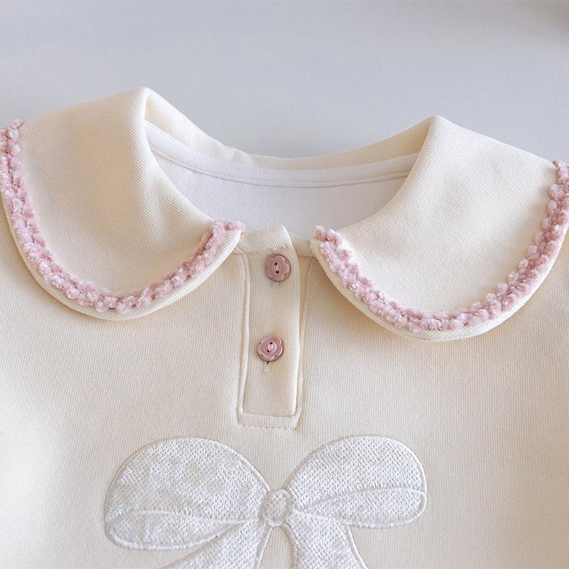 Girls' Cute Peter Pan Collar Sweatshirt - New Autumn Fashion Polo Shirt with Bow