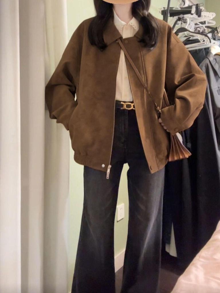 Women's Retro Suede Petite Lapel Jacket - Spring/Autumn 2025 Collection