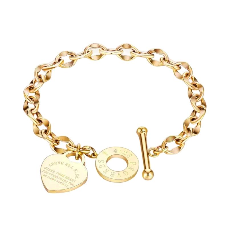 Stylish Heart Shaped Stainless Steel Bracelet for Women Long Time Wearing Jewelry With Adjustable Clasp