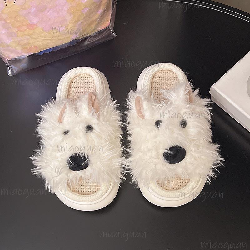 Lässige Plateau-Hausschuhe Damen Zuhause Frühling Herbst Niedliches Cartoon-Design Hundeschuhe Mädchen Indoor-Schuhwerk Leichte Pantoletten