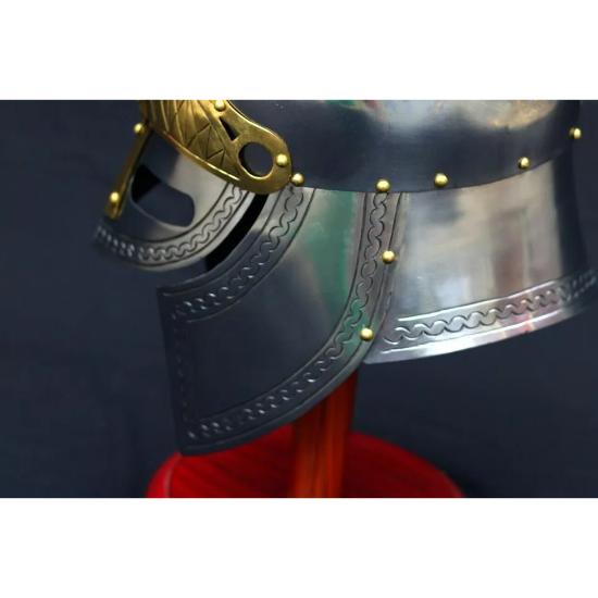 Medieval Armor Helmet 18 Gauge Fine Hand Carved Design with Leather Liner
