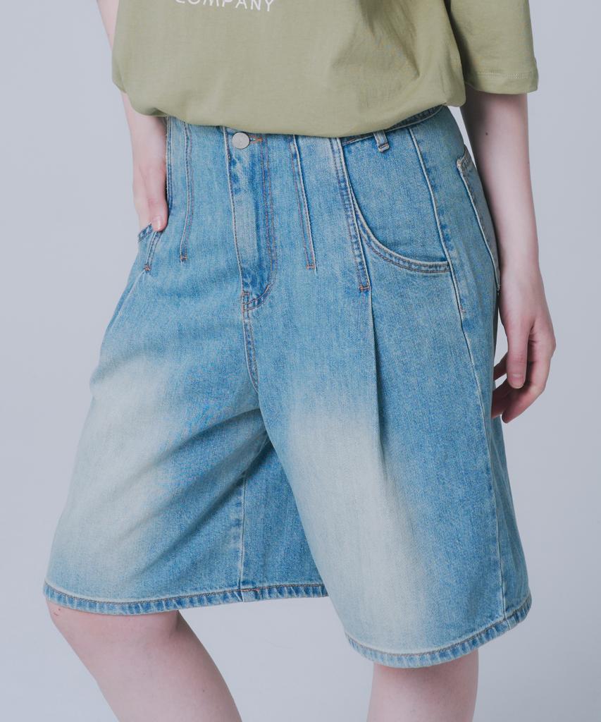 WAARFORWOMAN W1145 Cut-Out Pintuck Shorts_Medium Blue