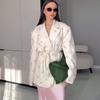 Women's Summer New Fashion Printed Loose Suit Collar Tie Waist Fitted Suit Jacket