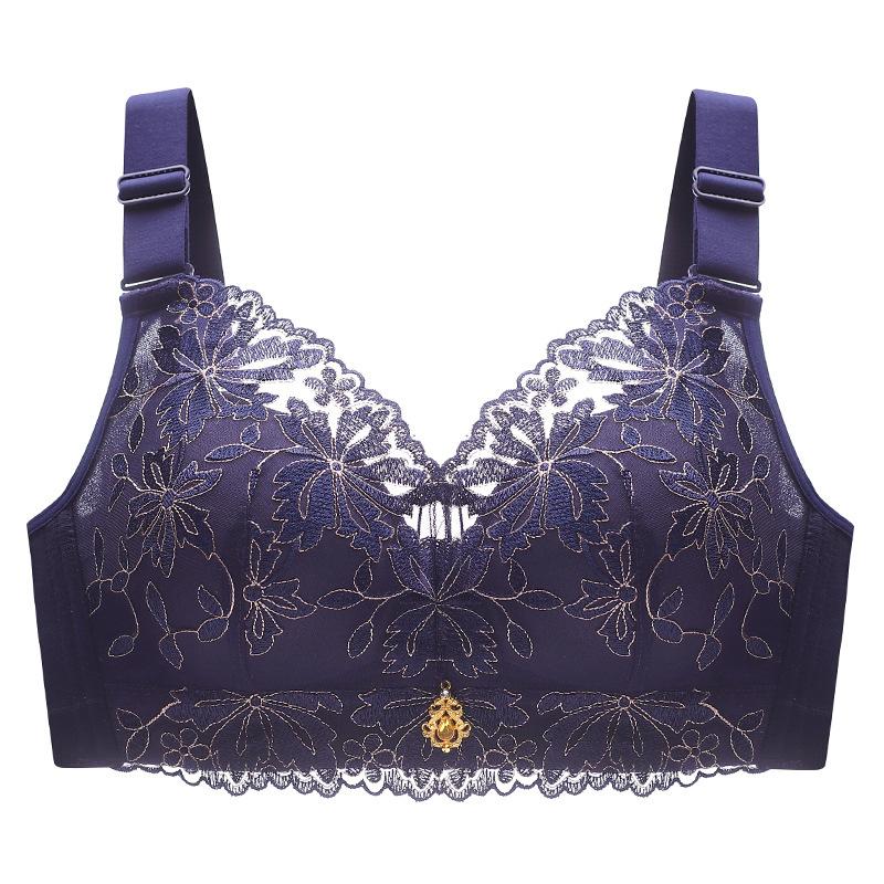Temperature change court embroidered lace bra without steel rim sexy women's breast adjustment bra