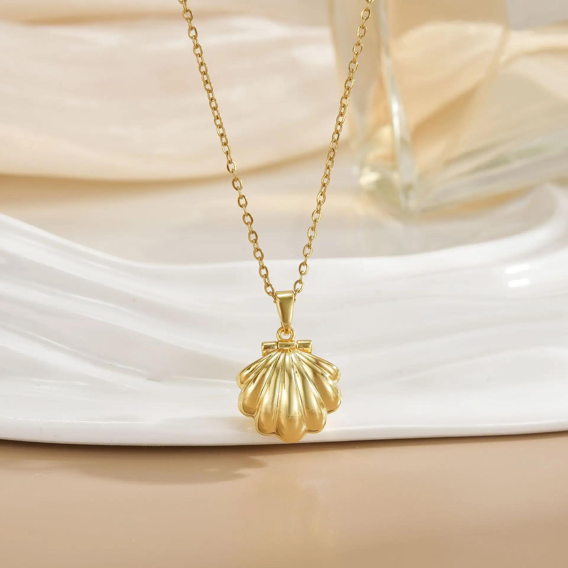 

Stainless Steel Chain Creative Can Open Shell Pearl Pendant Necklaces for Women Boho Vintage Jewelry Accessories Gifts