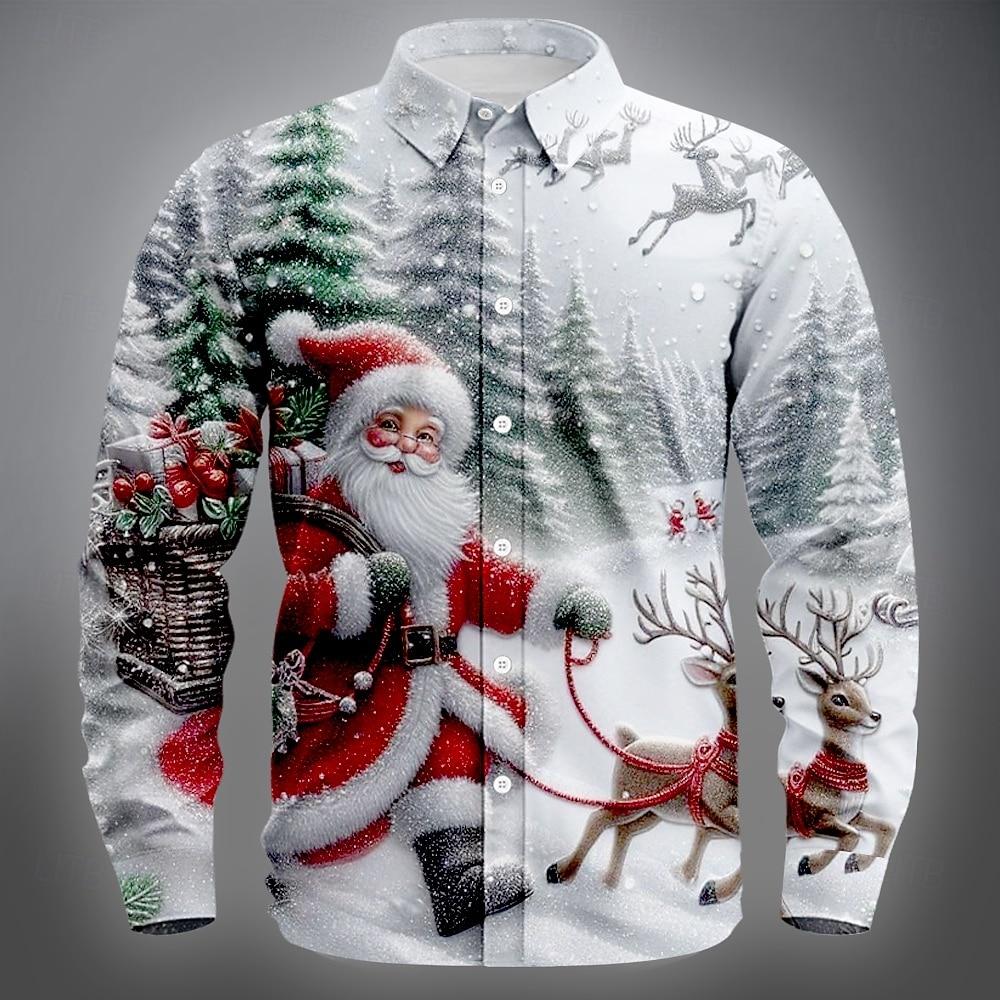 Men's Long Sleeve Shirt Christmas Men's Santa Claus Reindeer Christmas Costume Shirt Streetwear Casual Comfort Slim Fit Shirts