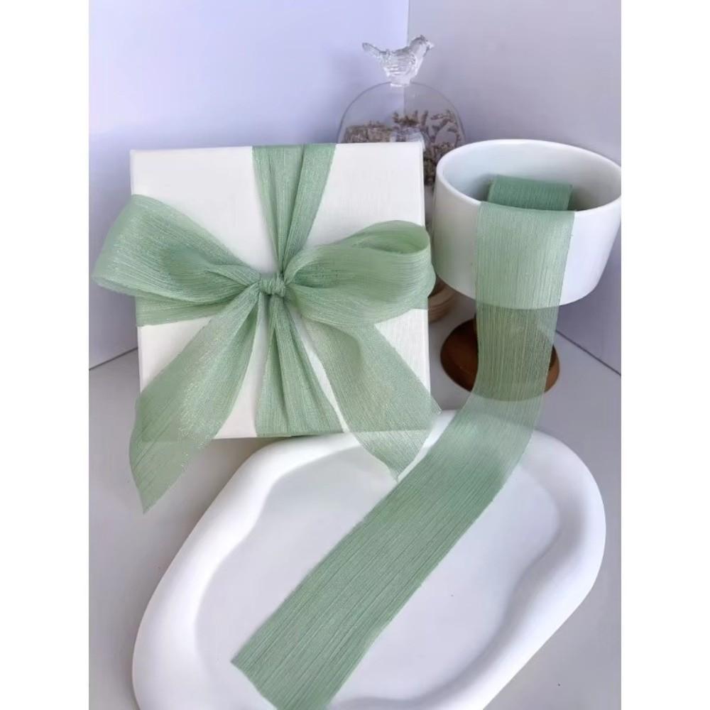 New 4cm 5m Silk Sparkle Ribbon Chiffon Ruffle Mesh Gift Wrap Ribbons Bouquets Bow Sheer Organza Trim DIY Apparel Ribbons