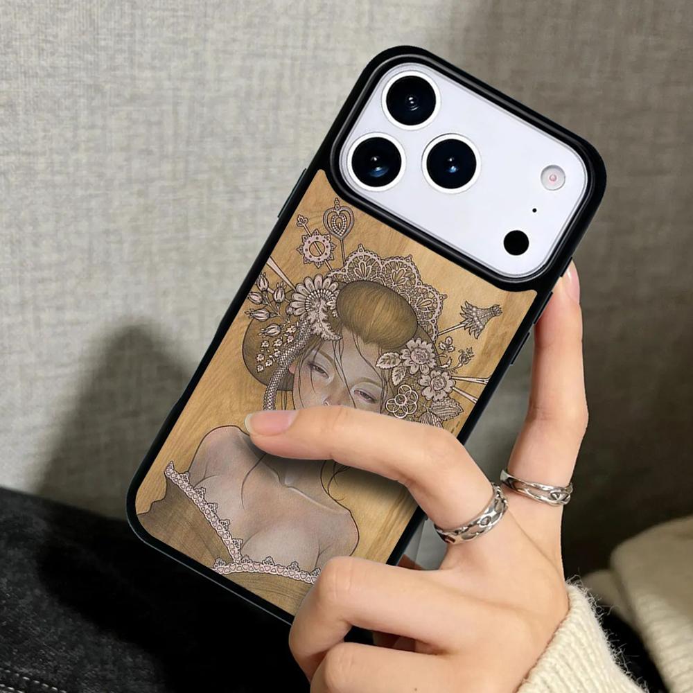 Capa Case for iPhone 17 Air 16 Pro Max 15 Plus 11 13 Mini 14 12 Back Phone Cover Japanese Geisha