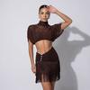 Abito Latino da Ballo per Adulti da Donna Set con Top in Rete e Seta Gonne con Frange Sasha Professionale Costumi per Pratica Esibizione Cha-Cha Samba