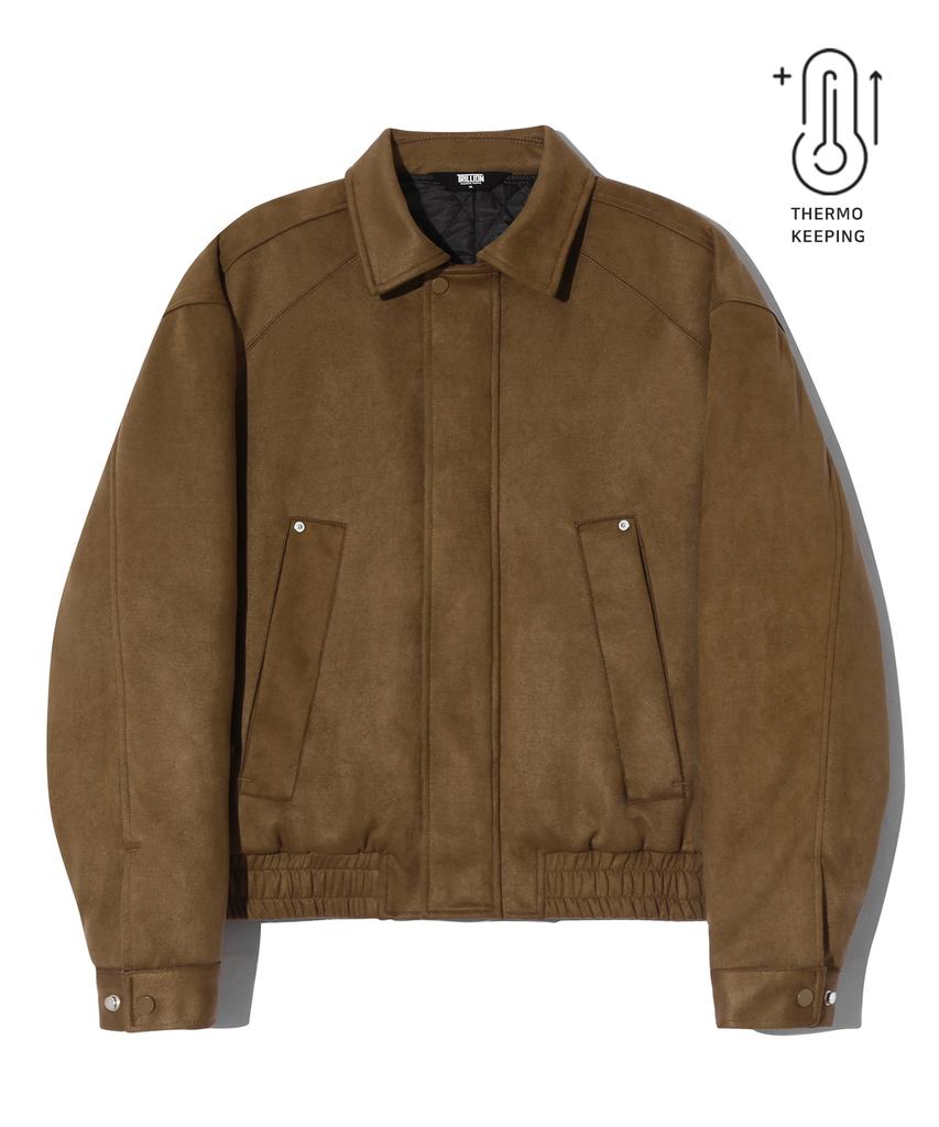 Trillion Suede Rivet Blouson Zip-Up Jacket (Brown)