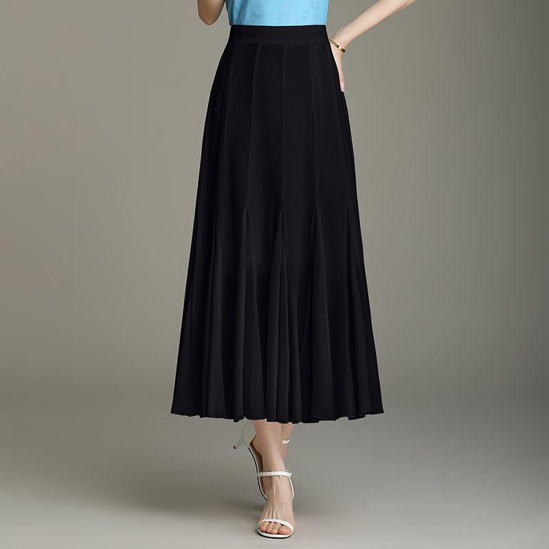 Fustă de vară din șifon până la jumătatea corpului Alb pentru femei Mărime medie spre lungă Talie înaltă Culoare solidă mare Fustă A-line Croială slim Fustă mare