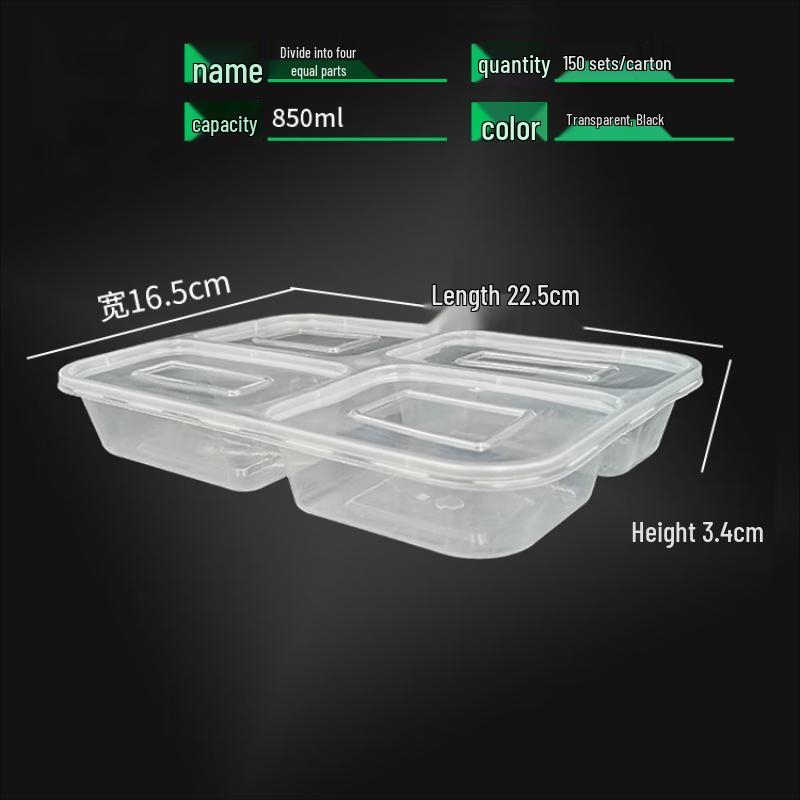 Disposable Rectangular 4-Compartment Food Containers