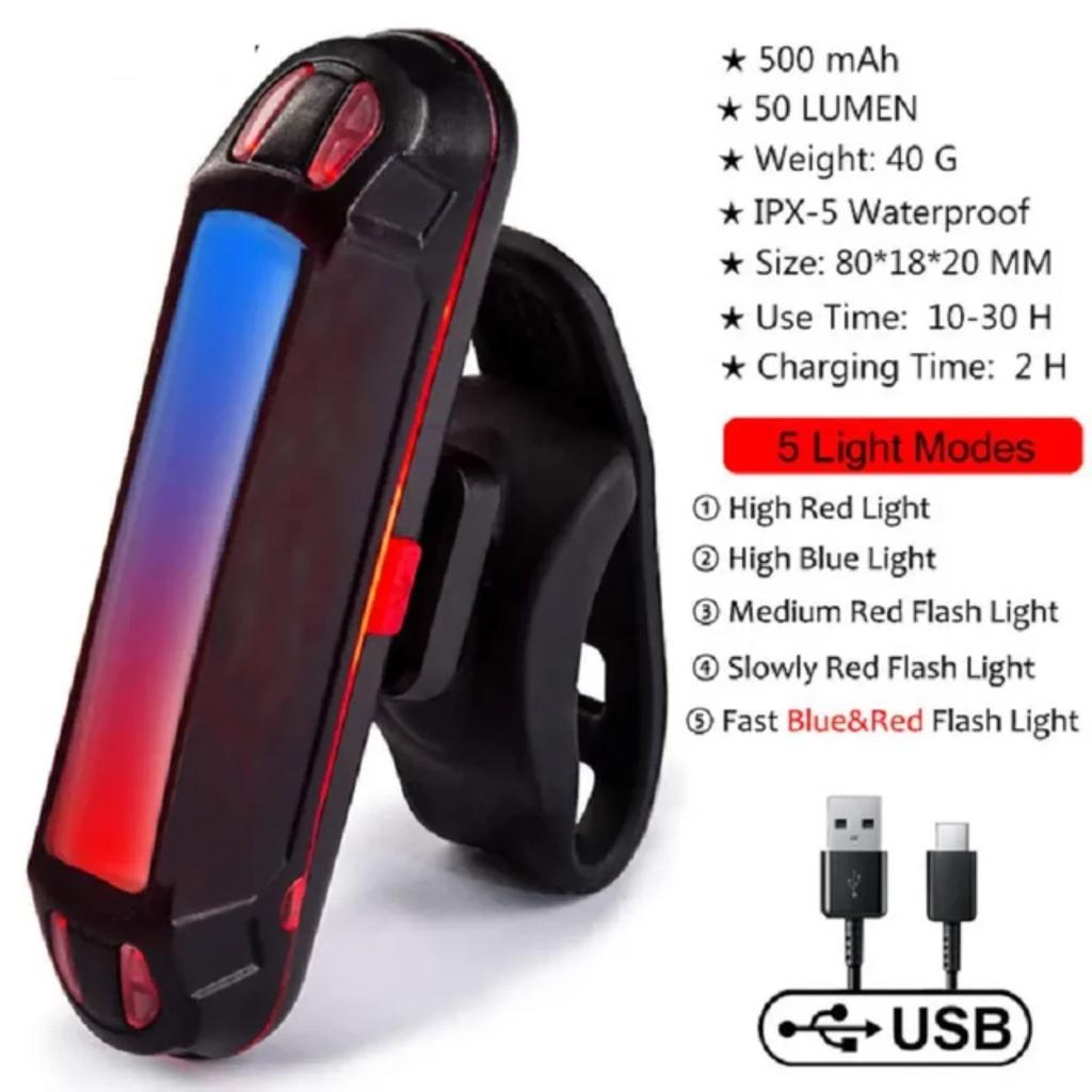 Bicycle Rear Light IPX-5 Waterproof USB Rechargeable  Safety Warning Lamp Bike Flashing Accessories Cycling Taillight
