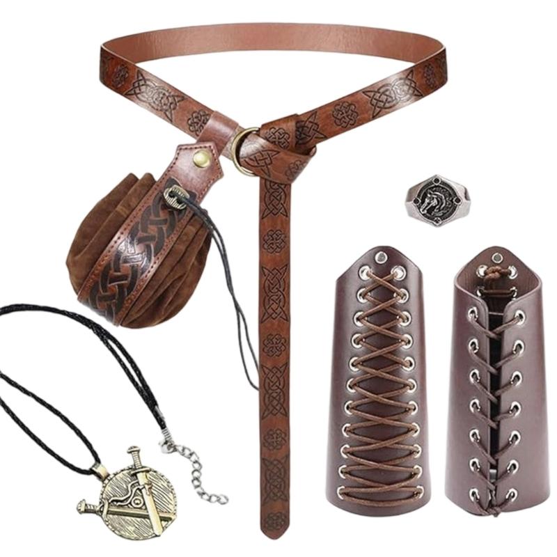 6Pcs Practical PU Belts Role Play Belt Set With Adjustable Buckles Medieval Costume Accessory for Men