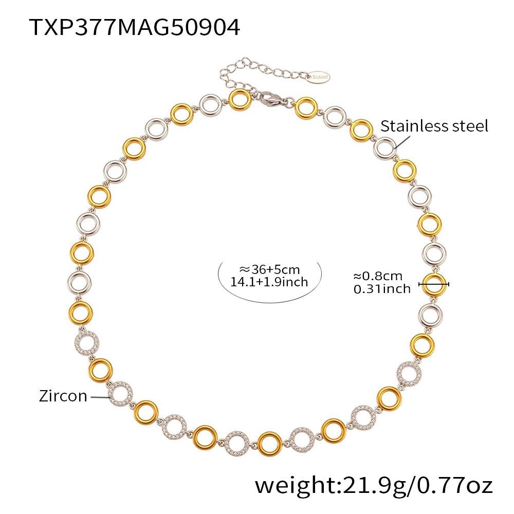3 Models Zircon Circle Link Chain Necklace Bracelet In Stainless Steel 18k Gold Filled Necklaces Matching Bracelets For Women