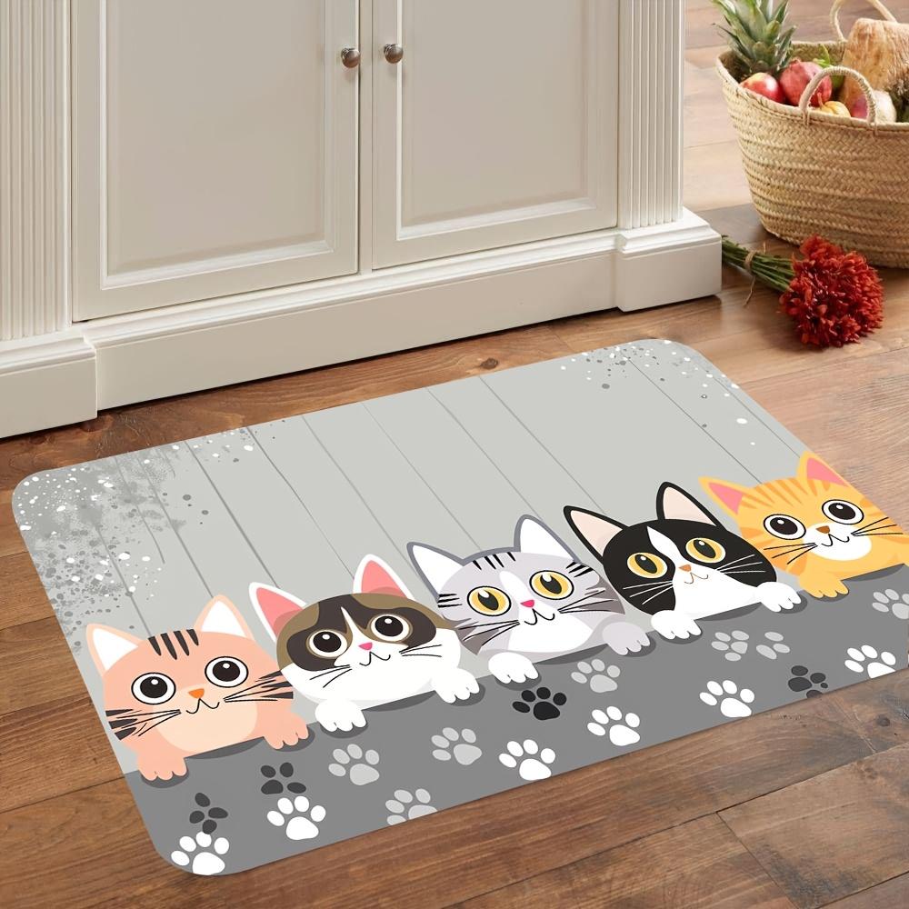 Kawai Door Mat Carpet Cute Lazy Three Cats Paw Print Pattern Non Slip Print Entryway Rug for Badroom Living Room Home Decoration