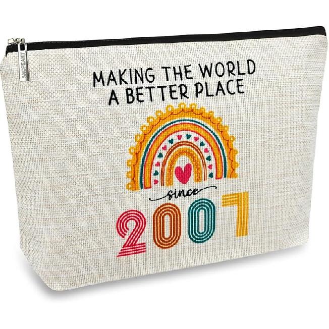ancpeany 18th Birthday Gifts for Girls Makeup Bag, 2007 Happy 18th Birthday Decorations for Teen Girls, 18 Year Old Girl Birthday Gifts for Daughter, 2007