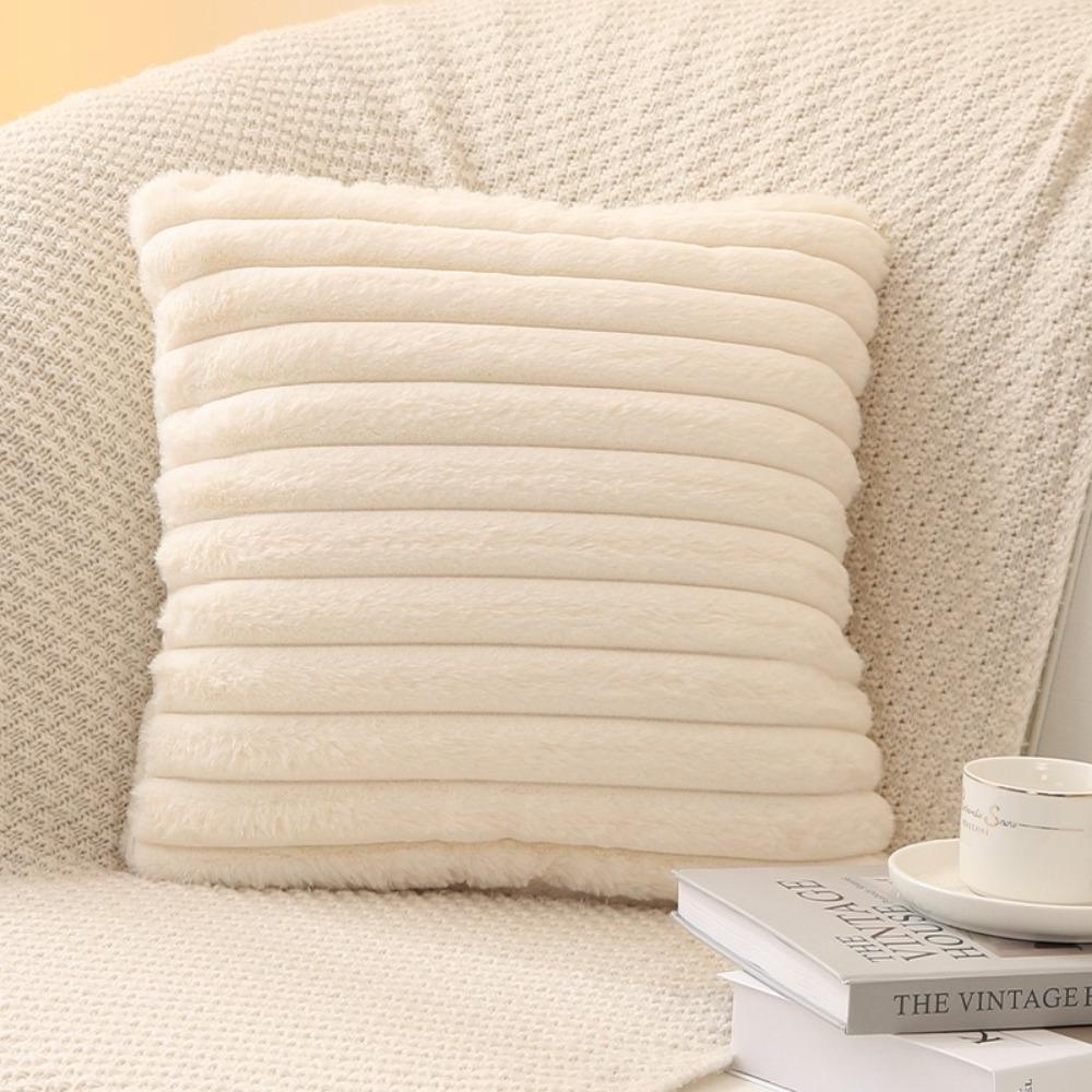 Thick Striped Square Pillow Cushion Cover Soft Plush Pillow Case Protector New Cushion Cover