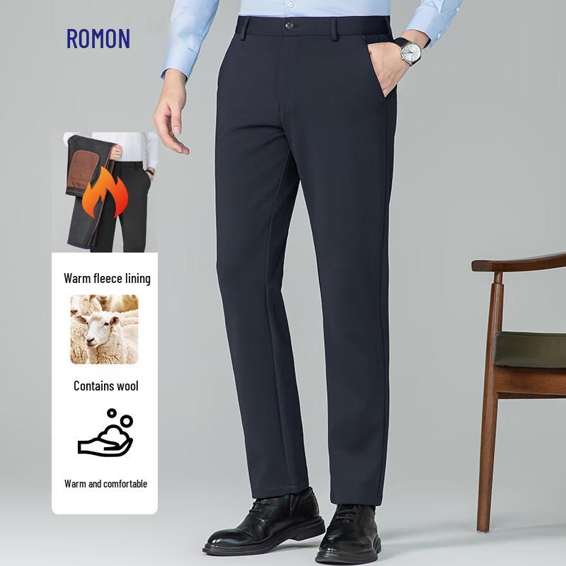 

Romon Men s Wool Blend Fleece Lined Straight Leg Dress Pants 40