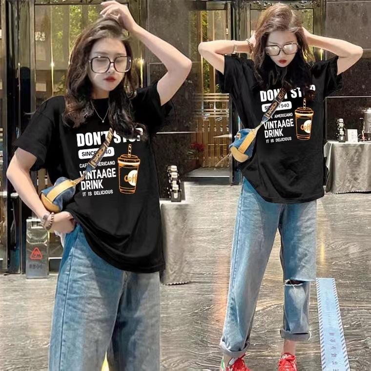 

2025 summer new cotton short-sleeved t-shirt women s medium and long loose top 100kg half-sleeved large size bottoming shirt tide XXXL чорний