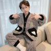 Boys Winter Warm Fleece Pajama Set With Zipper Collar Cartoon Print Long Sleeve Sleepwear Ages 8-14