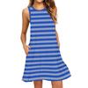 Women's Fashion Beach Dress Sleeveless Round Neck Stripe Print Dress