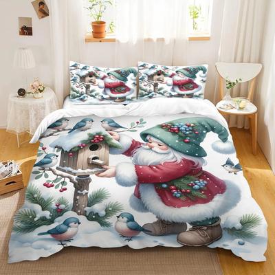 Funda Nórdica con Dibujo de Muñeco de Nieve Navideño Estampado de Poliéster Juego de Fundas de Almohada Funda Nórdica Juego de Ropa de Cama Tamaño King Regalos Navideños para Niños