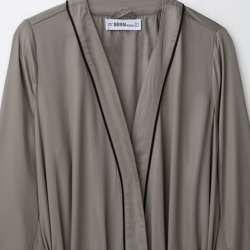 Kaslead New Women clothes Western Style Fashion Simple Loose Satin Lace-up Long sleeve Nightgown Dress