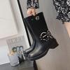 Miu * Home Knight Boots Belt Buckle Thick Heel Martin Boots Women's Leather Retro Knee Boots Western Cowboy Boots