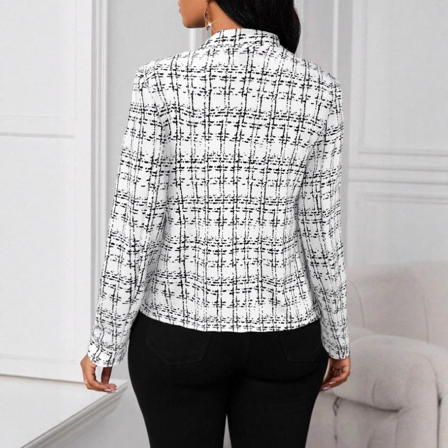 Cross-border 2025 Foreign Trade Amazon Europe, America, Spring and Autumn New Simple Fashion Printed Plaid Slim Suit Jacket Women