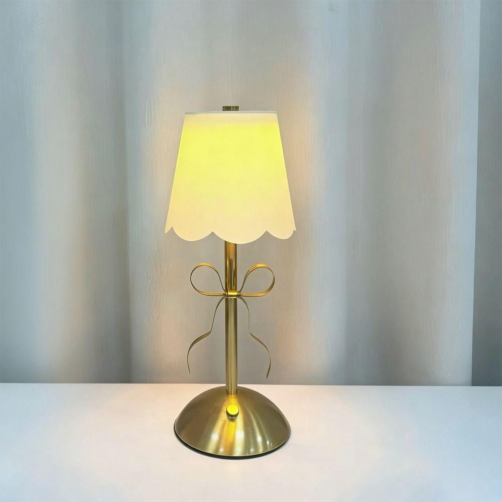 Dimmable LED Desk Lamp Rechargeable Decorative Bedside Light Bowknot Table Lamp  Bedroom Decoration