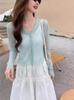 Women's Short V-Neck Knitted Cardigan - Ice Silk Sun Protection Shawl, Perfect Outer Layer for Dresses