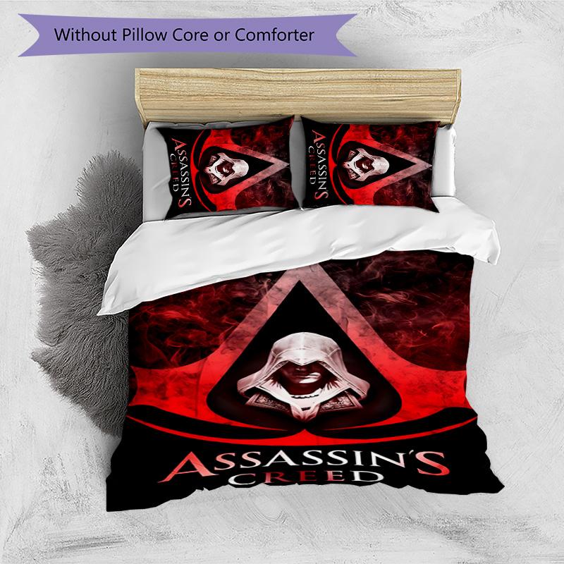 3er Set Bettwäsche mit Assassin's Creed Design - HD-bedruckte Bettwäsche mit 1 Bettbezug und 2 Kissenbezügen - Perfekt für Zuhause und Wohnheim-Dekoration