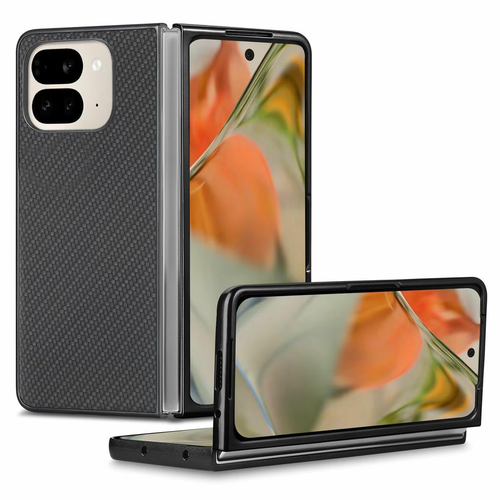 For Google Pixel 9 Pro Fold 5G Case Carbon Fiber Texture PU Leather Coated PC Folding Phone Cover