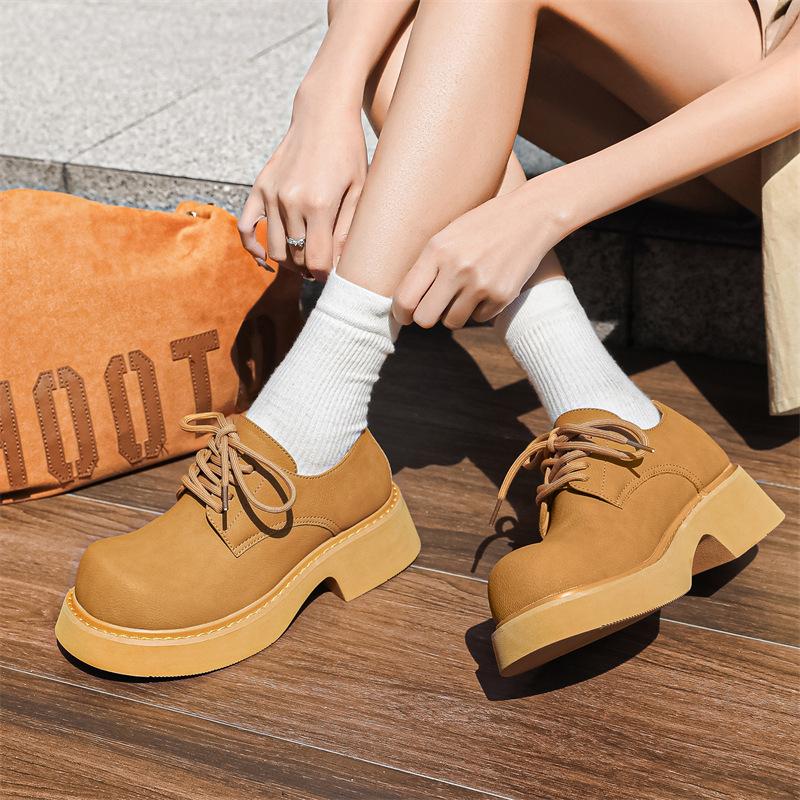 Yellow Derby Shoes Couple Spring Autumn Summer British Style Round Head High Sense Casual Low Top Martin Boots 9522-J