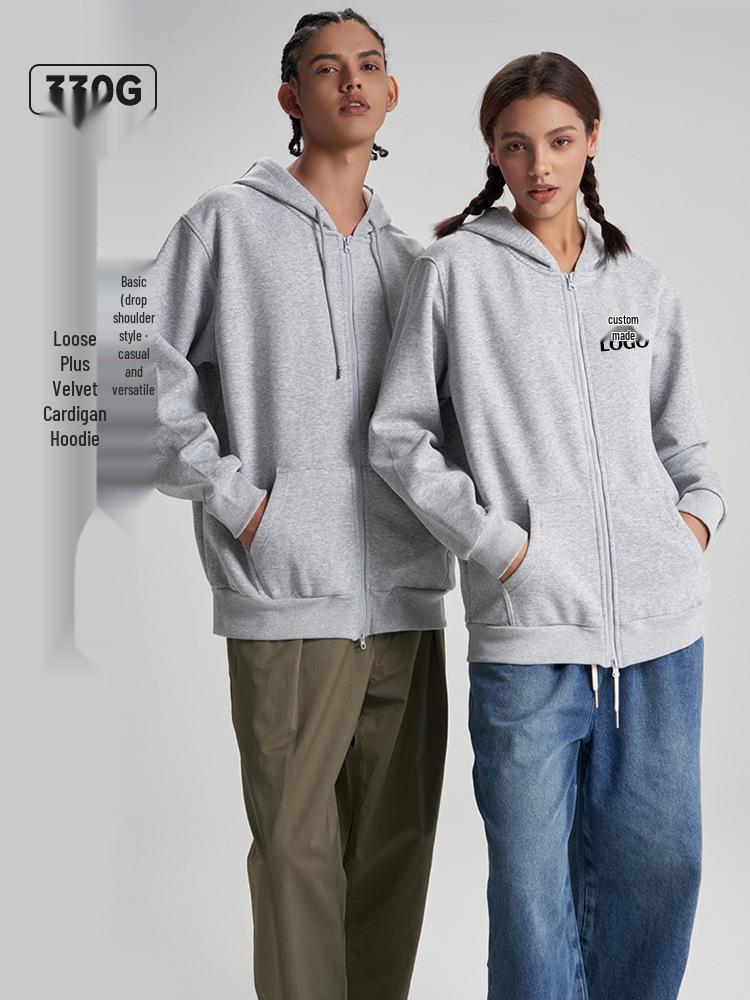 Custom Men's 330g Regular Fit Zip-Up Hoodie with Logo Print
