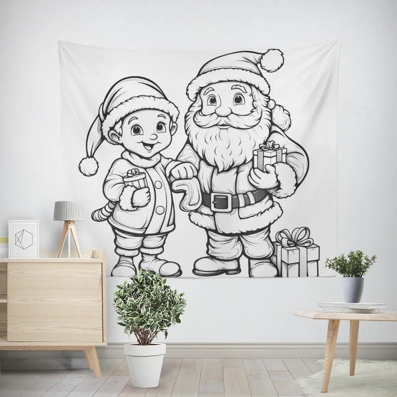 Christmas New Year Santa Claus Deer Painting Pattern Tapestry Living Room Sofa Car Interior Decoration Tapestry