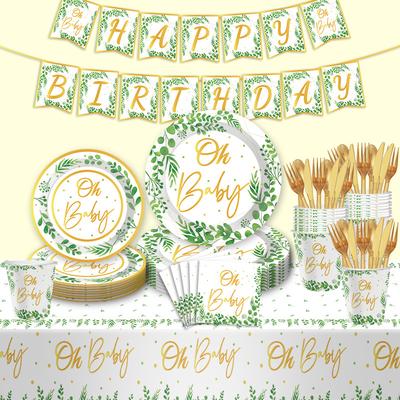 Eucalyptus Gold Baby Leaf Sage Paper Cup Paper Plate Paper Towel Baby Shower Party Cutlery Set