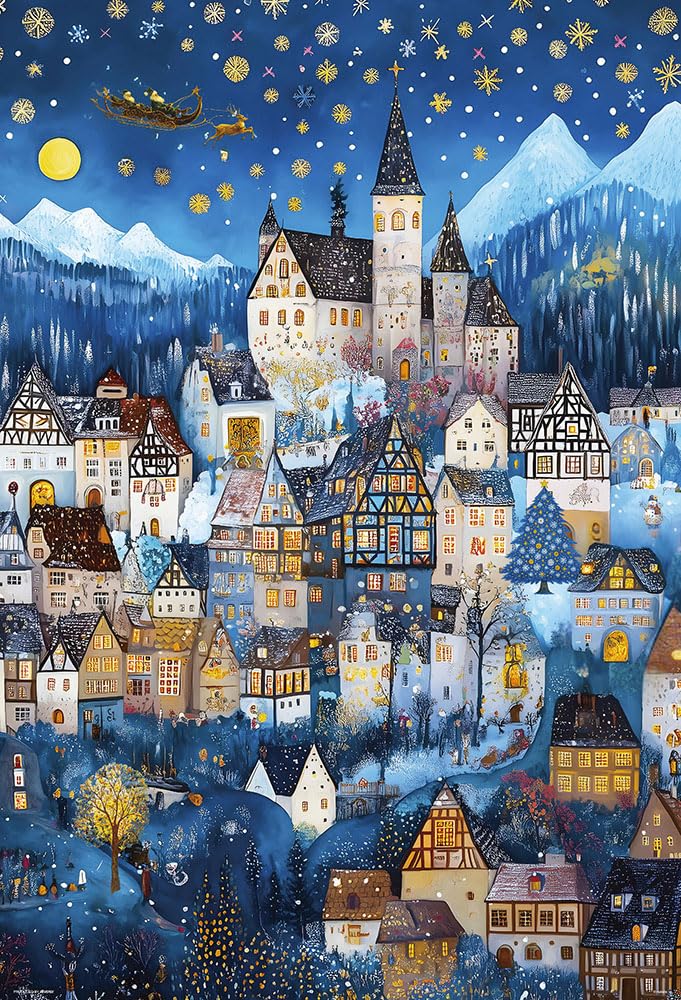 [Made in Japan] Beverly 1000-Piece Jigsaw Puzzle: Tale of Holy Night - Dreaming Village on Starry Hill (49x72cm) 1000-128