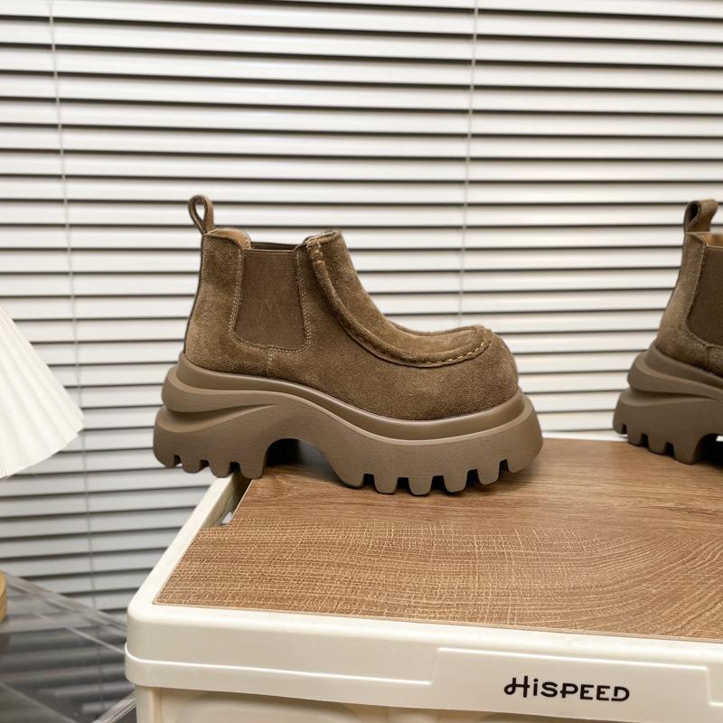 Fashion Thick-soled Heightening Martin Boots Women's 2025 Autumn New Versatile Big Head Lace-up Small Locomotive Boots Short Boots