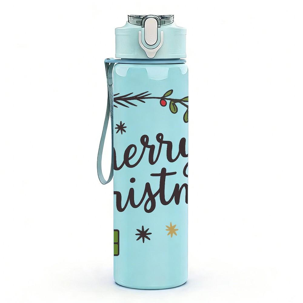 1PC Merry Christmas Gift Pattern 750ml Color Plastic Sports Water Bottle Leakproof Flip Straw Lid Suitable for Sports Office Home Use