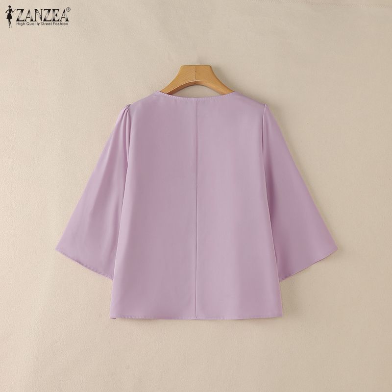 ZANZEA Women Lace Patchwork Square Collar 3/4 Sleeve Elegant Blouse