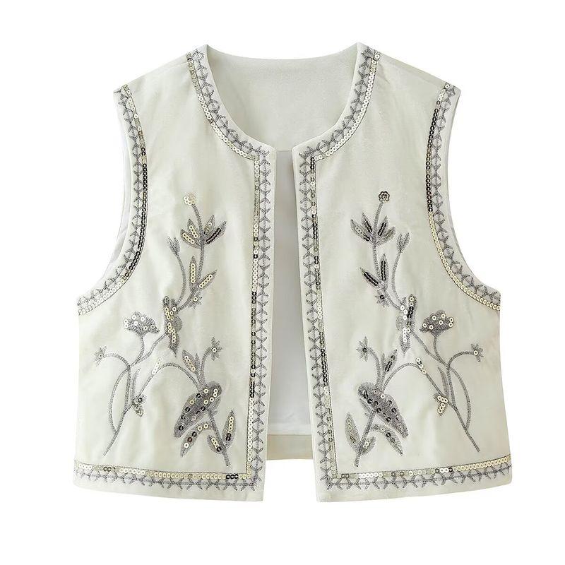 Kaslead New Arrival Women's Fashion Style Fashion Minimalist Velvet Beads Decoration Embroider Vest 5770226
