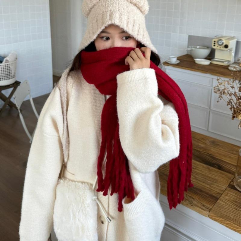 Korean drama Oni red scarf female winter Christmas knitting new thickened warm scarf