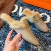 2025 Women's Genuine Leather Furry Half-Slippers with Horsebit Strap - Warm Autumn/Winter Shoes