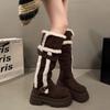 Winter Warm Short Plush Women Knee-High Snow Boots Belt Buckle Fur Lined Chunky Platform Shoes for Women Comfortable Long Boots
